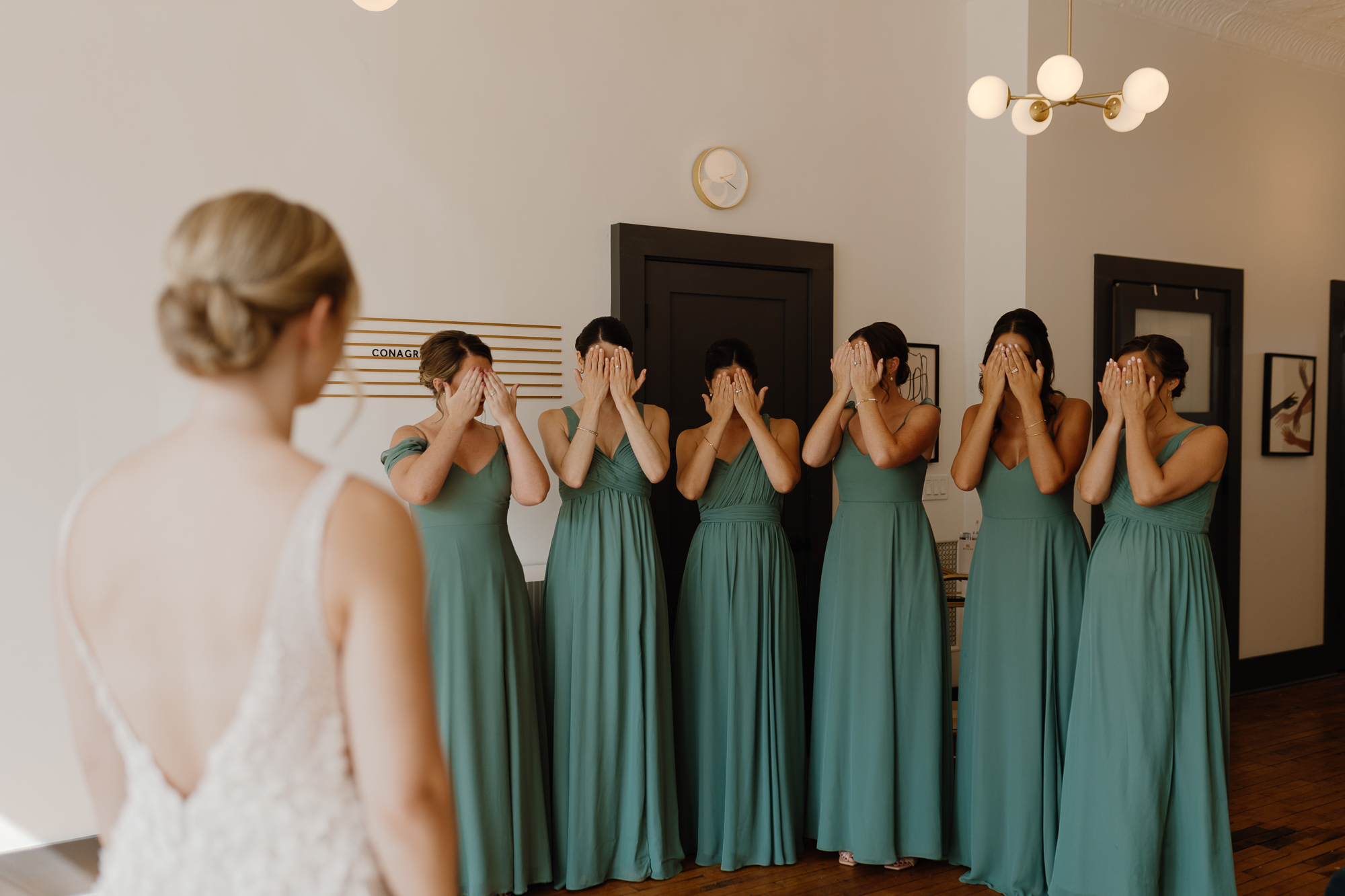 First Look with Bridesmaids Cleveland Ohio